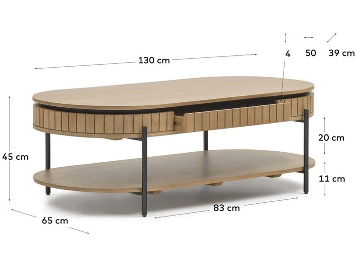 Stolik kawowy z 1 szufladą z litego drewna mango i czarnego metalu 130x65 cm Długość 130 cm Kategoria Stoliki i ławy Drewno Funkcje Z szufladami