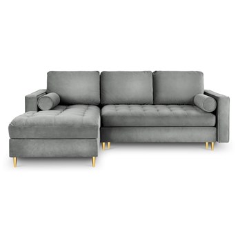 Narożna sofa z funkcją spania pikowana Santo aksamit szara nóżki złote