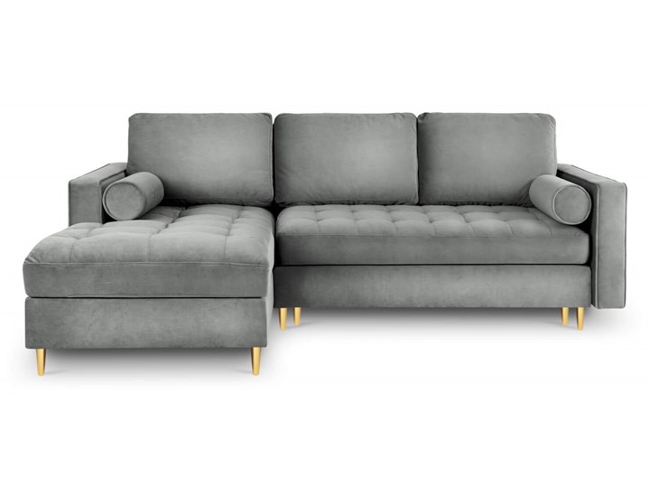 Narożna sofa z funkcją spania pikowana Santo aksamit szara nóżki złote