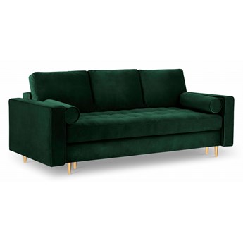 Rozkładana sofa 3 osobowa pikowana Santo aksamit butelkowa zieleń nóżki złote