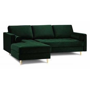Narożna sofa pikowana Santo aksamit butelkowa zieleń na złotych nóżkach