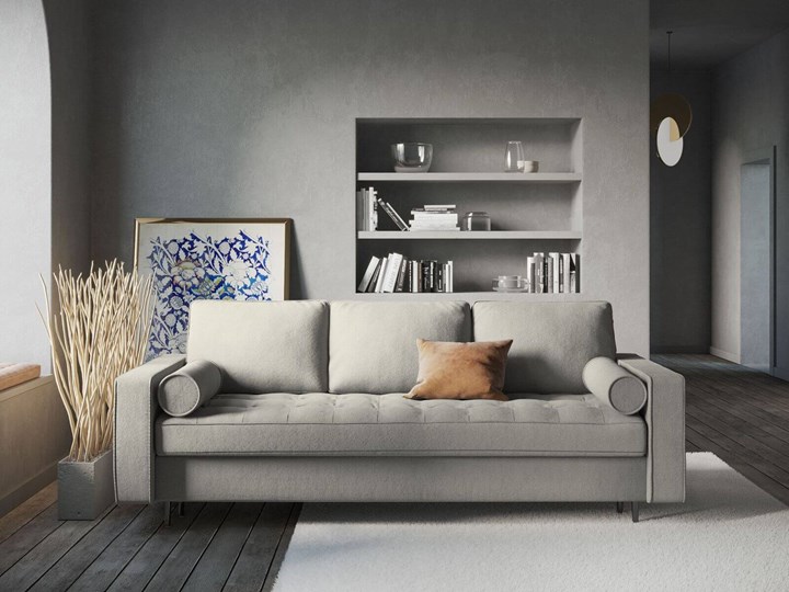 Rozkładana sofa 3 osobowa Santo strukturalna jasny szary nóżki czarne Funkcje Z funkcją spania Głębokość 100 cm Szerokość 225 cm Typ Gładkie