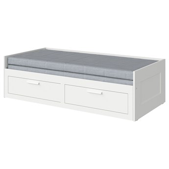 IKEA BRIMNES Leżanka z 2 szufladami, 2 materace, biały/Ågotnes twardy, 80x200 cm