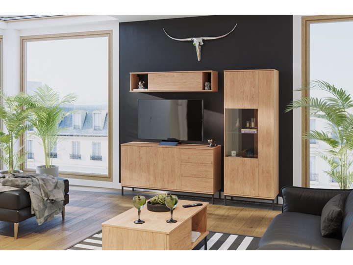 SELSEY Komoda dwudrzwiowa Perila 150 cm z szufladami hikora Głębokość 41 cm Styl Nowoczesny Płyta MDF Z szafkami Wysokość 80 cm Wykończenie Mat