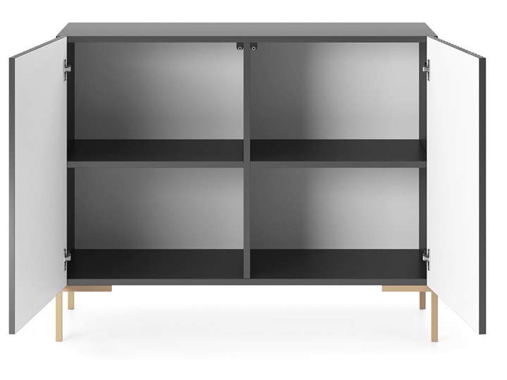 SELSEY Komoda dwudrzwiowa Lammelo 92 cm lamele czarny mat, złote nogi Głębokość 38 cm Z szafkami Pomieszczenie Salon Wysokość 104 cm Styl Nowoczesny
