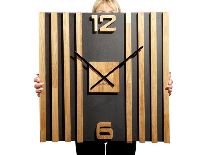 Zegar ścienny drewniany LAMELE SQ 60cm Kwadratowy Szerokość 60 cm Pomieszczenie Sypialnia Tworzywo sztuczne Drewno Styl Skandynawski