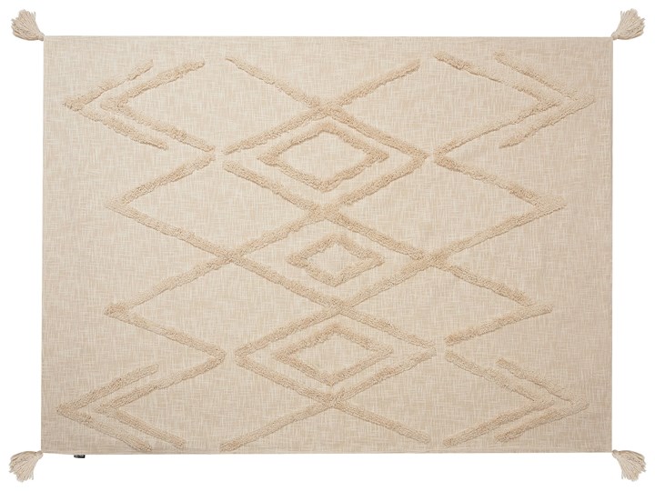 Beliani Koc beżowy bawełniany 130 x 180 cm geometryczny wzór w stylu boho z frędzlami 130x180 cm Bawełna Kategoria Koce i pledy