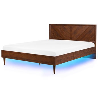 Beliani Łóżko LED ze stelażem ciemne drewno 180 x 200 cm wysokie wezgłowie kolorowe oświetlenie rustykalny design ramy