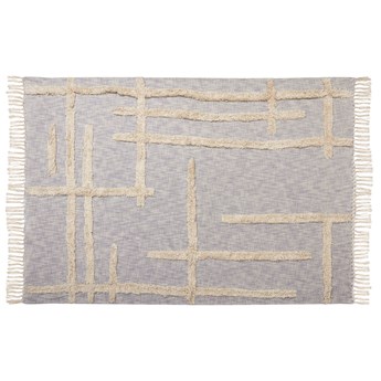 Beliani Koc szaro-beżowy bawełniany 130 x 180 cm z wyszywanym wzorem i kolorowymi frędzlami w stylu boho