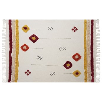 Beliani Koc wielokolorowy bawełniany 130 x 180 cm z wyszywanym wzorem geometrycznym  i frędzlami w stylu boho