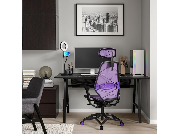 IKEA UTESPELARE / STYRSPEL Biurko gamingowe i krzesło, Czarny/fiolet Kolor Fioletowy Kategoria Zestawy mebli do sypialni