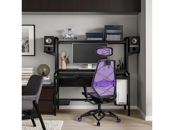 IKEA FREDDE / STYRSPEL Biurko gamingowe i krzesło, Czarny/fiolet Kolor Fioletowy