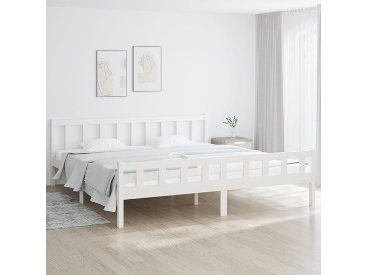 vidaXL Rama łóżka, biała, lite drewno, 200 x 200 cm Łóżko drewniane Styl Tradycyjny