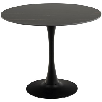 Stół czarny ceramiczny blat z marmurowym wzorem metalowa noga Ø90x75 cm