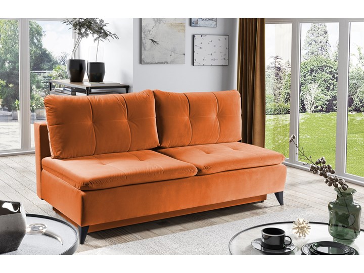 SELSEY Kanapa rozkładana trzyosobowa Norberg z pojemnikiem miedziana welur hydrofobowy Szerokość 202 cm Głębokość 95 cm Funkcje Z pojemnikiem na pościel Funkcje Z funkcją spania