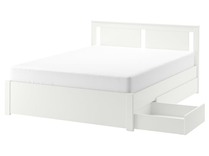 IKEA SONGESAND Rama łóżka z 2 pojemnikami, biały, 160x200 cm Łóżko drewniane Drewno Pojemnik na pościel Z pojemnikiem