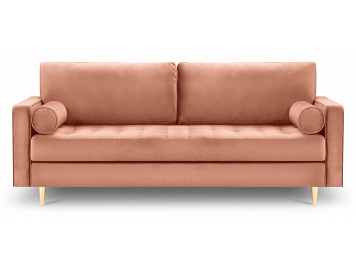 Sofa trzyosobowa Santo aksamit łososiowy na złotych nóżkach Kolor Różowy Szerokość 219 cm Głębokość 90 cm Typ Pikowane