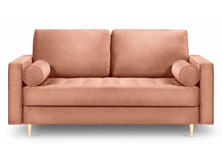 Sofa dwuosobowa Santo aksamit łososiowy na złotych nóżkach Głębokość 90 cm Szerokość 174 cm Pomieszczenie Salon