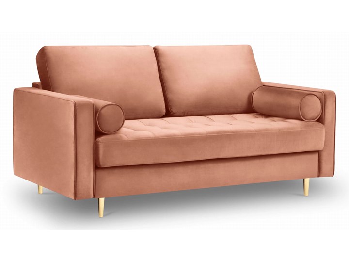 Sofa dwuosobowa Santo aksamit łososiowy na złotych nóżkach Funkcje Bez dodatkowych funkcji Szerokość 174 cm Głębokość 90 cm Styl Nowoczesny