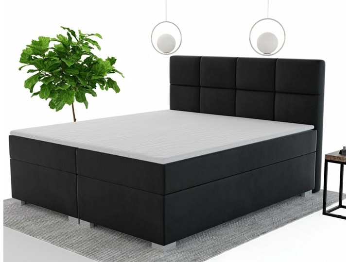 AMDK Czarne pluszowe łóżko Timon 160x200 kontynentalne z pojemnikami Łóżko kontynentalne Tkanina Drewno Kolor Czarny
