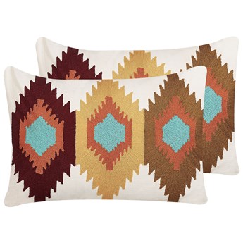 Beliani Zestaw 2 poduszek dekoracyjnych wielokolorowy bawełna wełna 40 x 60 cm haftowany geometryczny wzór ręcznie wykonana zdejmowana poszewka