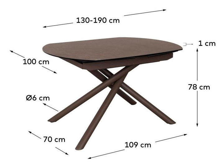 Rozkładany stół blat (płyta MDF stal porcelana) - nogi stalowe brązowy 130-190x77 cm Ceramika Długość(n) 130 cm Kategoria Stoły kuchenne