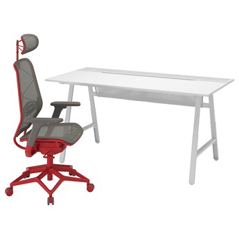 IKEA UTESPELARE / STYRSPEL Biurko gamingowe i krzesło, Jasnoszary szary/czerwony