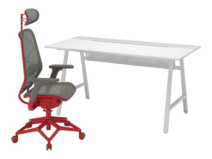 IKEA UTESPELARE / STYRSPEL Biurko gamingowe i krzesło, Jasnoszary szary/czerwony Kategoria Zestawy mebli do sypialni Kolor Biały