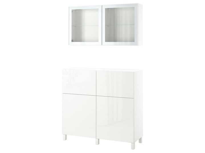 IKEA BESTÅ Kombinacja regałowa z drzw/szuf, Biały/Selsviken/Stubbarp wysoki połysk biały szkło bezba ...