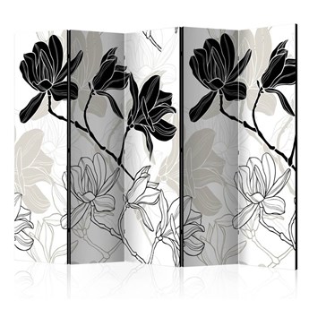 Parawan 5-częściowy - Kwiaty B&W II [Room Dividers]