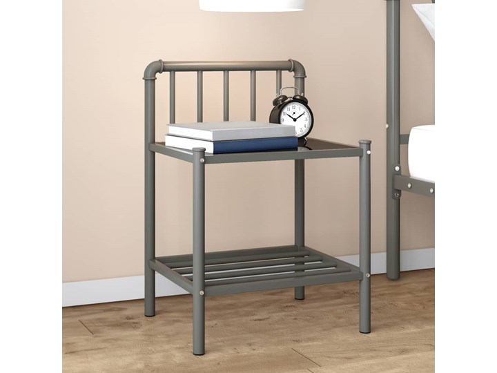vidaXL Szafka nocna, szaro-czarna, 45 x 34,5 x 62,5 cm, metal i szkło Nocne Szerokość 45 cm Głębokość 35 cm Wysokość 63 cm Pomieszczenie Sypialnia