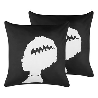 Beliani Dwie poduszki dekoracyjne czarne welurowe 45 x 45 cm wzór potwór z wypełnieniem akcesoria na halloween