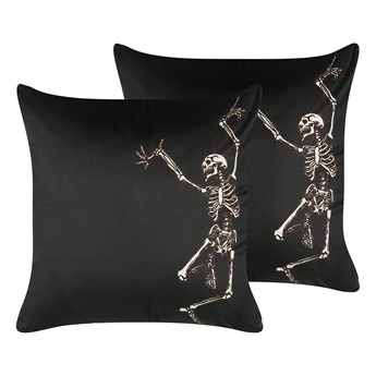Beliani Dwie poduszki dekoracyjne czarne welurowe 45 x 45 cm wzór w szkielety z wypełnieniem ozdobna akcesoria salon sypialnia