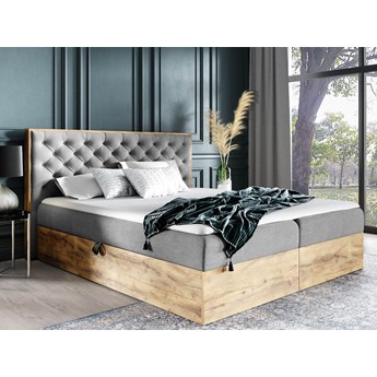 Łóżko kontynentalne 140x200 Forest 3 szare z dwoma pojemnikami na pościel, drewno i tkanina