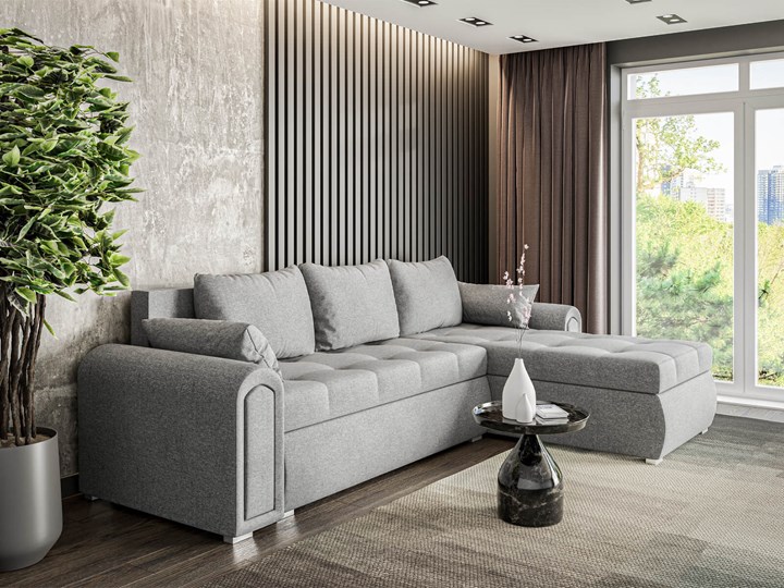 Nowoczesny narożnik 150x245 Lars z funkcją spania - szara tkanina sprężyny bonell Wysokość 70 cm Szerokość 245 cm Rozkładanie Rozkładany Kategoria Narożniki