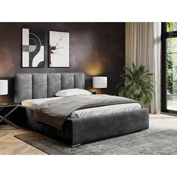 Łóżko tapicerowane 180x200 Steel ciemnoszare z pojemnikiem oraz drewnianym stelażem