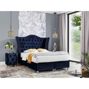 Łóżko tapicerowane Till 140x200 niebieski welur na drewnianej skrzyni