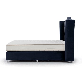Łóżko tapicerowane Till 160x200 niebieski welur na drewnianej skrzyni