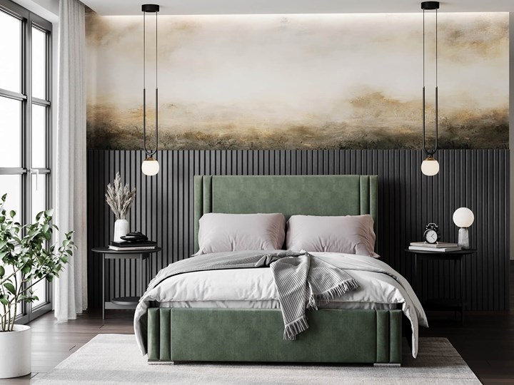 Łóżko tapicerowane 160x200 London jasna zieleń z pojemnikiem na pościel Metal Ekoskóra Drewno Kategoria Łóżka do sypialni Skóra naturalna Welur Tkanina Rozmiar materaca 160x200 cm