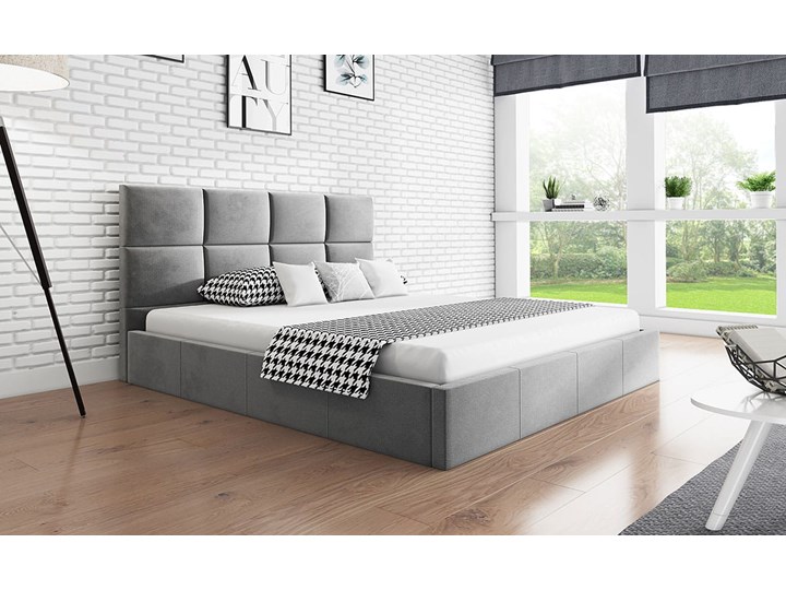 Łóżko tapicerowane 160x200 Slim1 szare z pojemnikiem i drewnianym stelażem Drewno Welur Tkanina Skóra naturalna Ekoskóra Kategoria Łóżka do sypialni