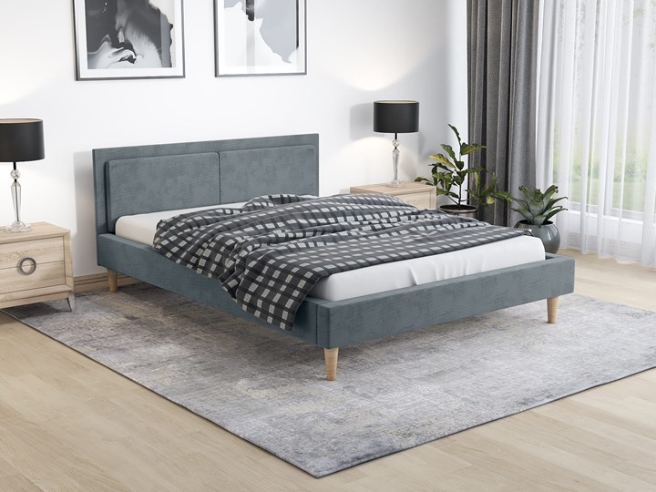 Łóżko tapicerowane skandynawskie 160x200 Duo Lux szare, drewniany stelaż