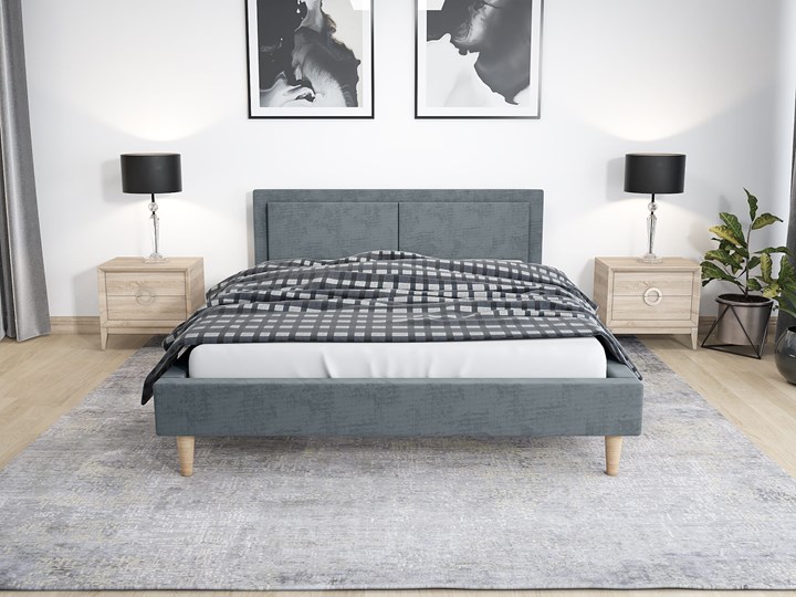 Łóżko tapicerowane skandynawskie 160x200 Duo Lux szare, drewniany stelaż Welur Rozmiar materaca 160x200 cm Tkanina Drewno Skóra naturalna Ekoskóra Styl Nowoczesny