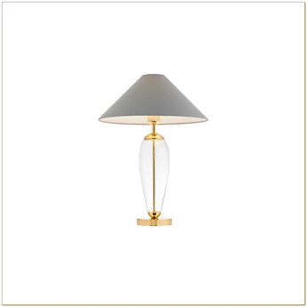 Kaspa - lampa stołowa Rea - szklana podstawa, wysokość 60 cm, szary abażur, złota podstawa