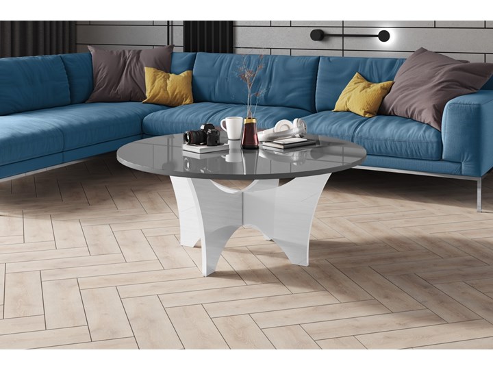 Okrągły stolik kawowy w wysokim połysku Adria 100 Szerokość 100 cm Zestaw stolików Płyta MDF Szkło Wysokość 47 cm Długość 100 cm Funkcje Z półkami