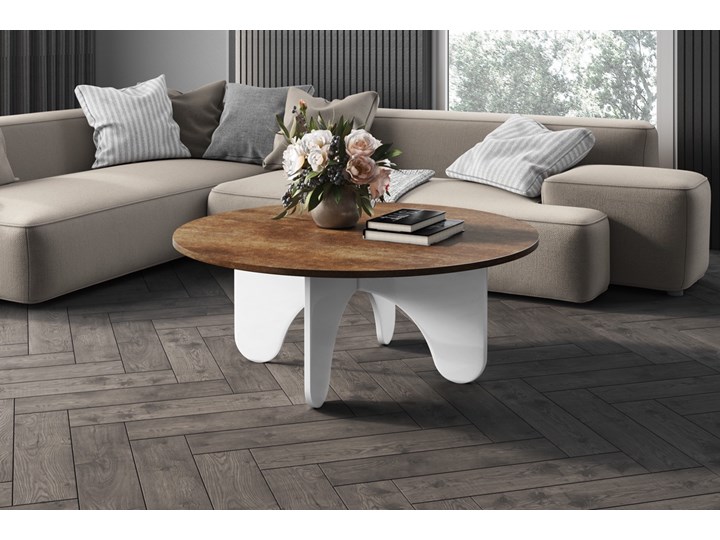 Stolik kawowy z okrągłym blatem Lido 100 rdza Zestaw stolików Płyta MDF Szkło Wysokość 42 cm Szerokość 100 cm Długość 100 cm Funkcje Z szufladami