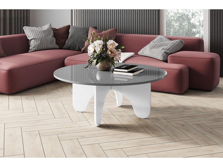Stolik kawowy z okrągłym blatem Lido 100 wysoki połysk Długość 100 cm Zestaw stolików Szkło Szerokość 100 cm Płyta MDF Wysokość 42 cm Funkcje Z szufladami