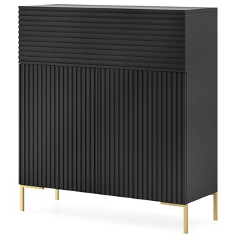 SELSEY Komoda wysoka Lammelo 92 cm czarna lamele, złote nogi