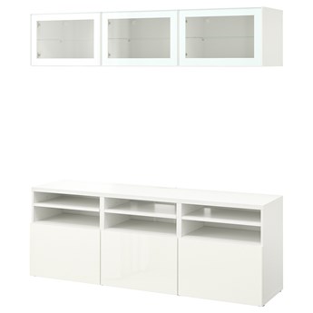 IKEA BESTÅ Kombinacja na TV/szklane drzwi, Biały/Selsviken wysoki połysk biały szkło bezbarwne, 180x42x192 cm