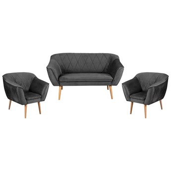 Skandynawski Zestaw Wypoczynkowy Pikowana Sofa 2os + 2 Fotele ROSA Grafit