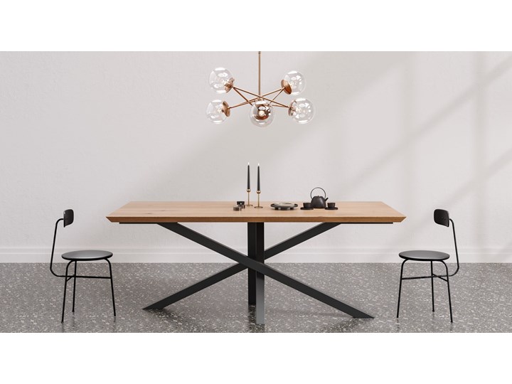 Stół rozkładany Slant z litego drewna Dąb 140x80 cm Jedna dostawka 50 cm Olejowosk Wysokość 75 cm Drewno Rozkładanie Rozkładane